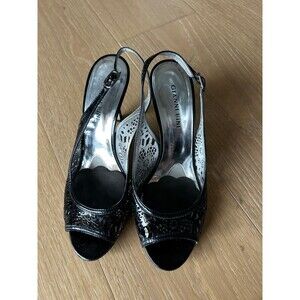 Gianni Bini Slingback Rattan Style Patent Leather Heels Open Toe sz 8 M